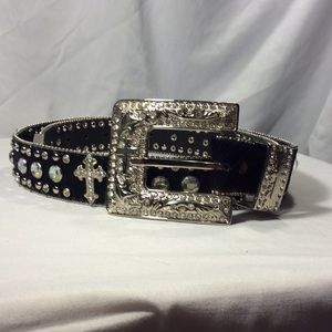 Black Crystal Horse Hair Western Belt XL