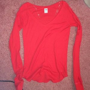 "PINK" Red thermal long sleeve top