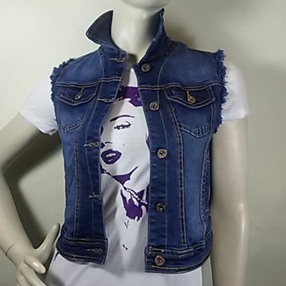 Distressed Women's Cropped Denim Vest