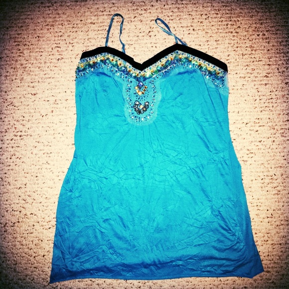 Nordstrom's Lily White Beaded Turquoise Tank