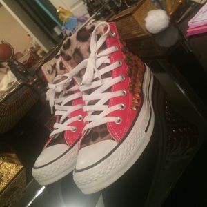 converse red with leopard and gold studs