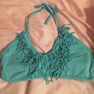 Turquoise fringe bikini top