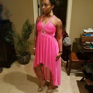 Davis Bridal, hot pink formal high low dress