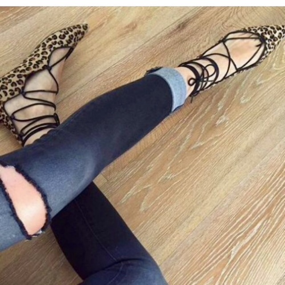 FLATS ZARA LEOPARD LEATHER LACE UP BALLET FLATS - Picture 3 of 8