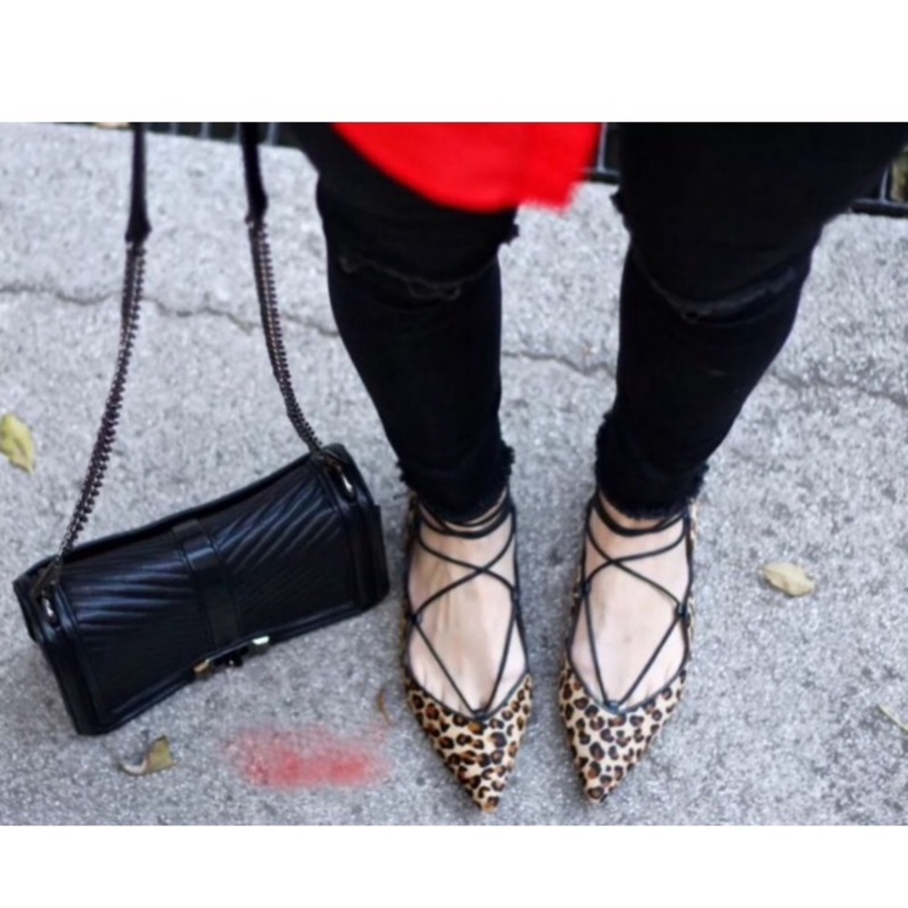 FLATS ZARA LEOPARD LEATHER LACE UP BALLET FLATS - Picture 4 of 8