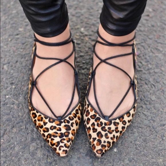 Zara Shoes - FLATS ZARA LEOPARD LEATHER LACE UP BALLET FLATS