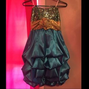 Blue and green homecoming dress