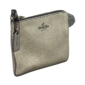 🆕Coach leather black-gold finish wristlet