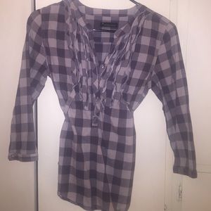 Gray checkered blouse. Button up. Size S
