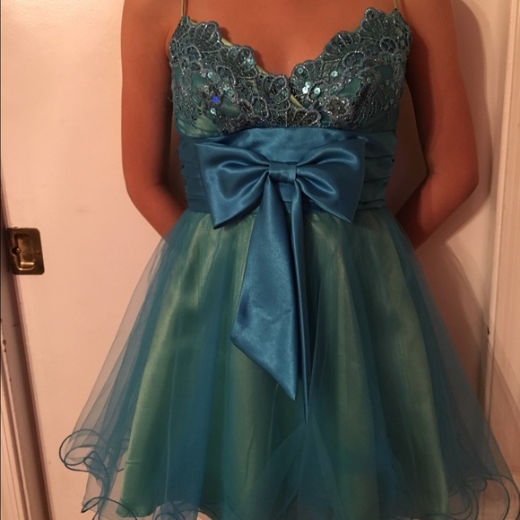 Formal Turquoise Dress - Picture 2 of 4