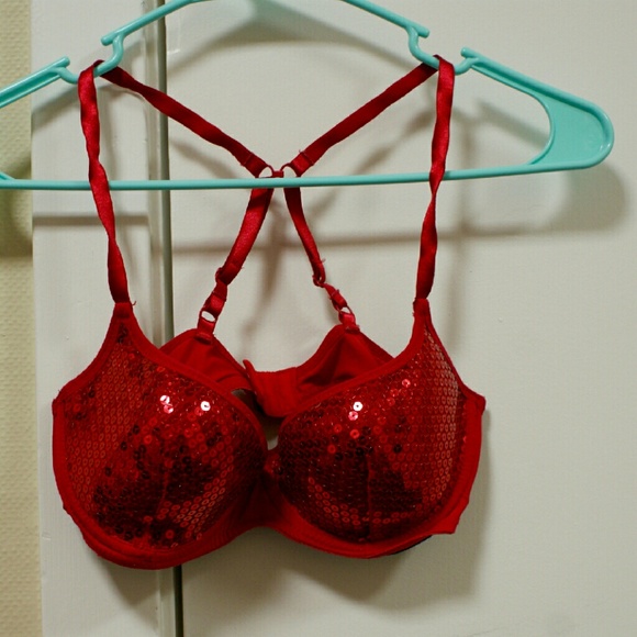 Sexy Sequin Red Push-up Cross-back Bra