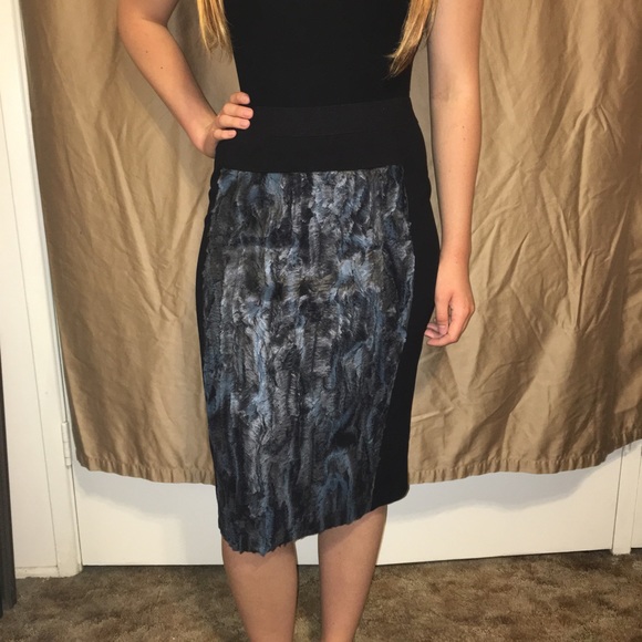 BCBG INES COATED FAUX FUR PENCIL SKIRT