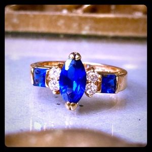 Sapphire Blue Marquis 14k Gold Plated Ring -