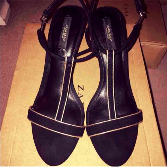 NWOT Zara Black & Gold Heels