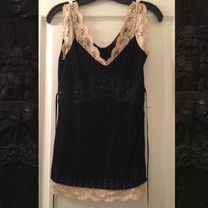 Delicate lace trim black knit top