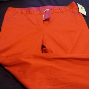 Red Crop Pants with pink trim pockets