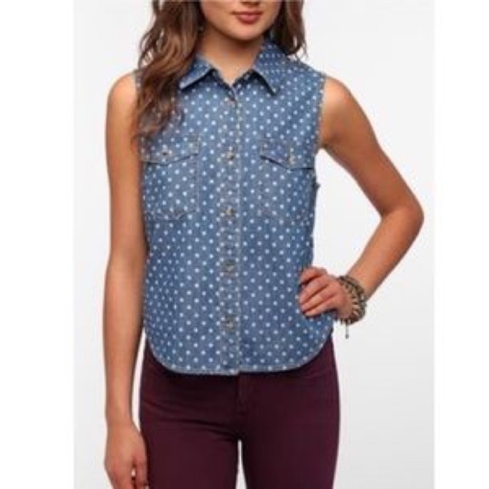 Sleeveless denim button down