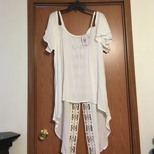 Gorgeous cold shoulder back high low blouse