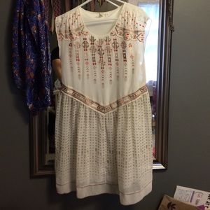 White Knee-Length Embroidered Dress, Anthropologie