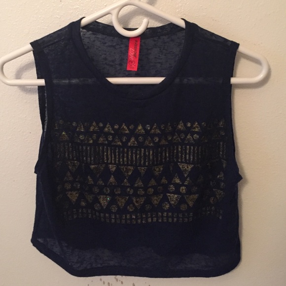Navy Blue and Gold Crop Top