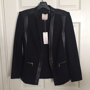 Rebecca Taylor leather trimmed black blazer