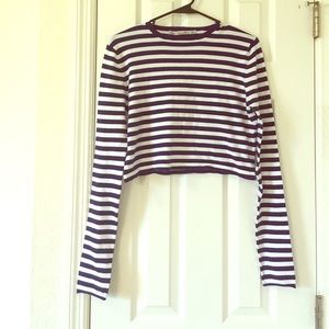 Zara Knit navy/white striped cropped sweater.