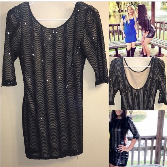 ✨ glitter sequins black dress w cut out back ✨