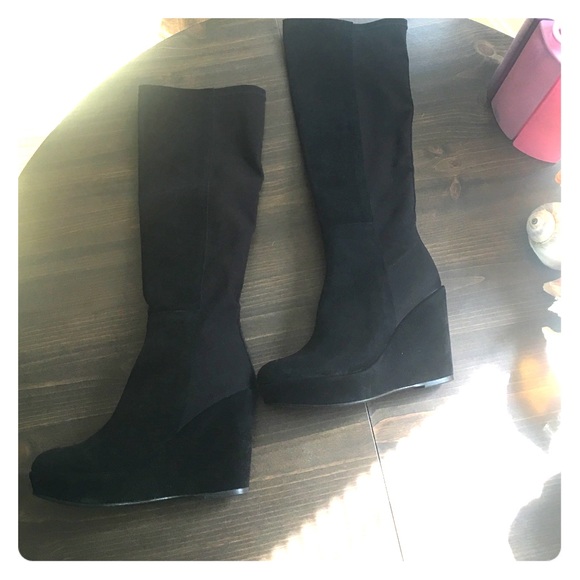 Black Steve Madden Caylee wedge boots size 8 NWOB