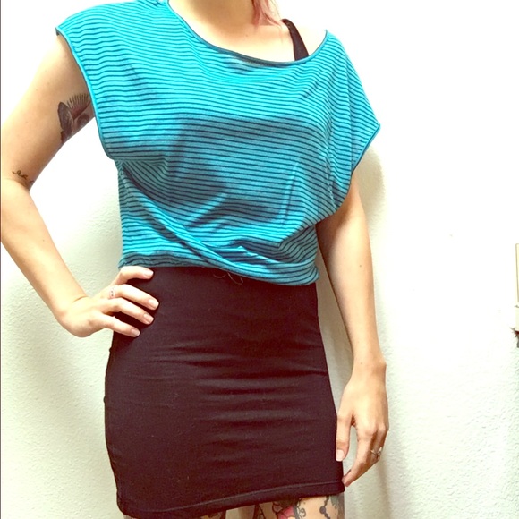 Derek hearts blue black stripped mini dress