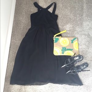 Black cross halter midi dress