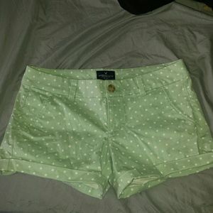 Light mint and white polka dot shorts
