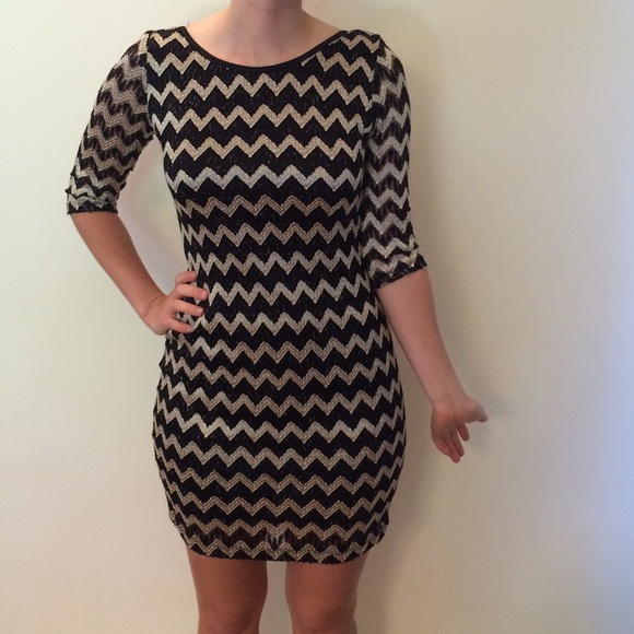 Lovely Day black and gold chevron dress
