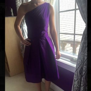 Purple one should knee length bridesmaid dress