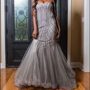 La Femme Gray Sequin Prom Dress