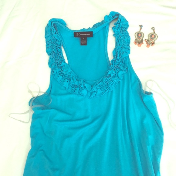 Blue ruffle racer back tank