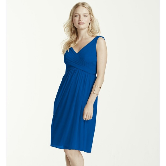 David's Bridal Cowl Back Dress in Horizon Blue