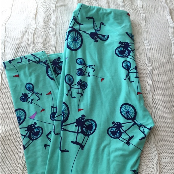 Mint green OS Lularoe Leggings bicycle print