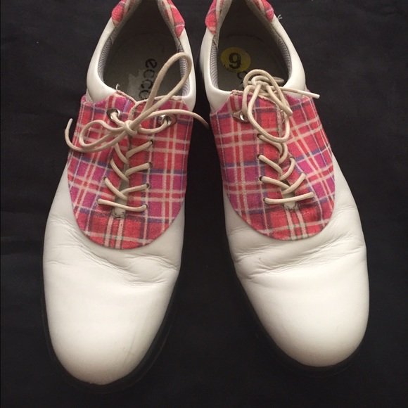Ecco golf shoes white and pink plaid