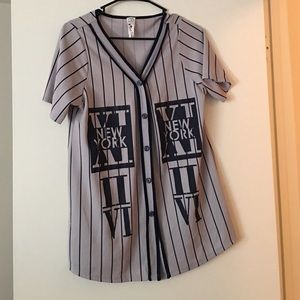 Baseball jersey shirt.