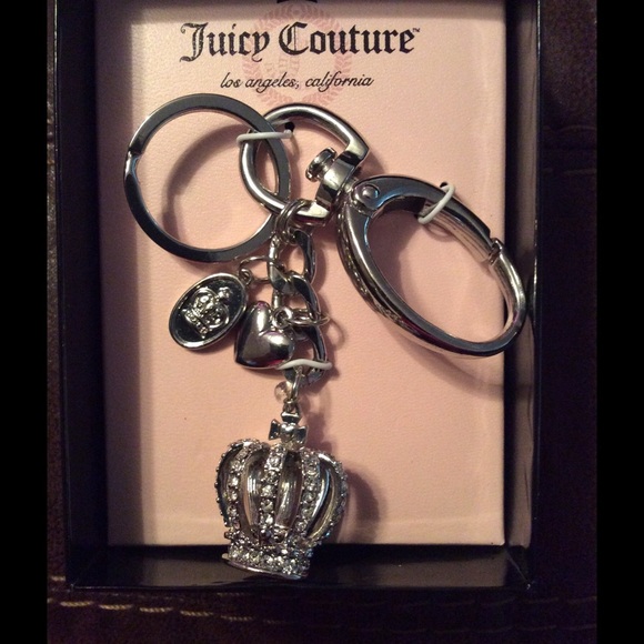 Juicy Couture keychain with a heart and crown.