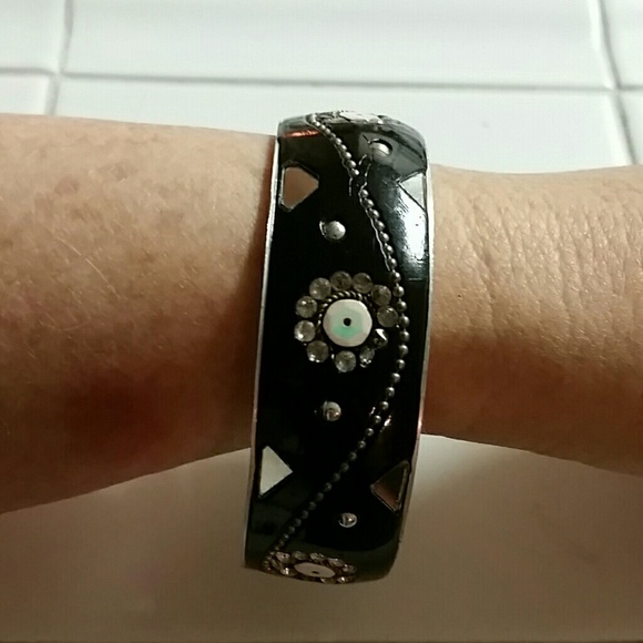 Black floral bangle bracelet