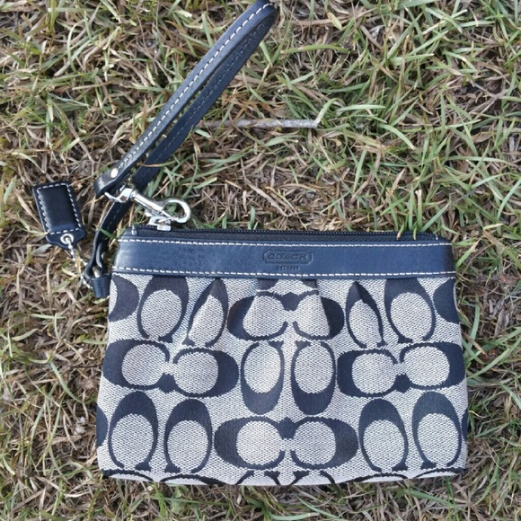 Coach signature stripe wristlet black and grey