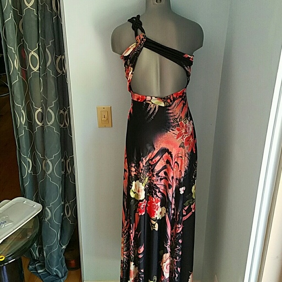 Like New One Shoulder Black & Floral Maxi Dress - Picture 4 of 4