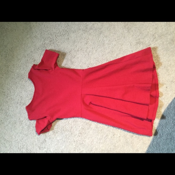 Red fit and flare dress.