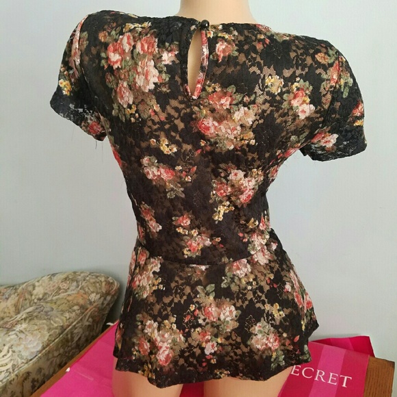 Black Floral Lace Peplum - Picture 3 of 4