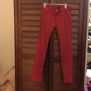 Red skinny jeans