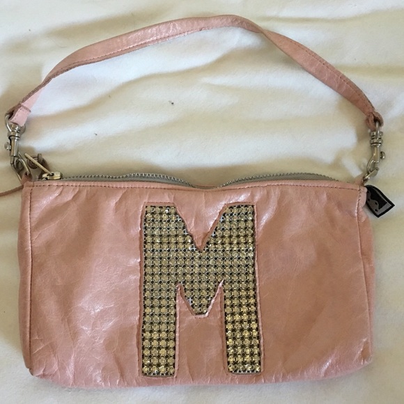 M pink leather and crystal purse
