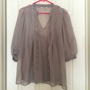 Daniel Rainn Gray Blouse with White Polka Dots