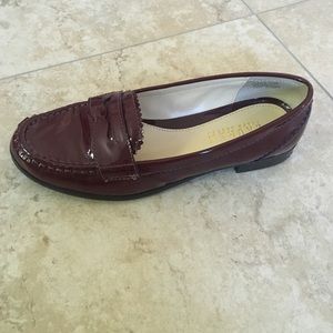Burgundy patent leather loafers