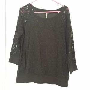 3/4 Sleeve Black Lace Top